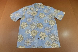 Tommy Bahama Mens Medium Blue Floral Silk Short Sleeve Button Front Camp Shirt - Picture 1 of 9