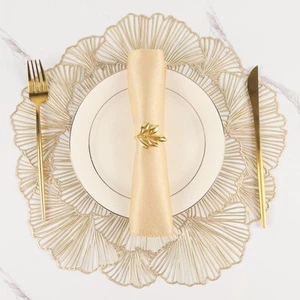 Round Placemats Pressed Vinyl Metallic Flower Place Mats Set of 6 Heat Resist... - Picture 1 of 7