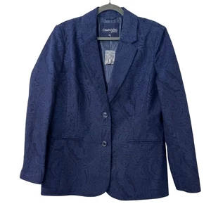 Chadwicks of Boston Women's Size 14 Blue Paisley Wool Blend Blazer Jacket Classy - Picture 1 of 4