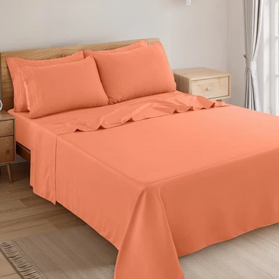 Juego de sábanas lisas de bolsillo profundo ultra suave serie 1800 de lujo de 6 piezas Foto 1 de 4