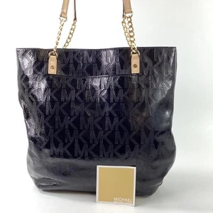 Michael Kors Jet Set Chain Black Patent Leather Monogram Print Tote Bag - Picture 1 of 7