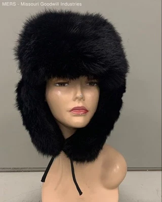 Women's Ushanka Black Fur Lined Warm Winter Hat Fashionable Cozy Size 6 - Image 1 of 4
