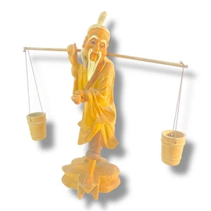 Estatuilla de agua asiática de madera tallada a mano de colección escultura china de 10" - Imagen 1 de 19