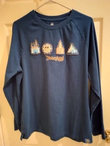 Disneyland Resort Women's Long Sleeve T-Shirt Large Sewn On Patches Blue Green - Picture 1 of 13