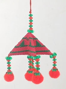 Asiatische rot grün Perlen Bommel Quasten Handarbeit Christbaumschmuck 2,5" - Bild 1 von 7