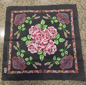 "Bandana de cabeza vintage oficial Harley Davidson HD rosa estampado rosas 22"" X 22"" NUEVA" - Imagen 1 de 17