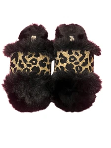 Zapatillas Gianni Bini para mujer con estampado de leopardo adornadas de lana y piel negras talla 6 nuevas sin etiquetas - Imagen 1 de 5
