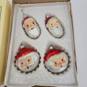 Vintage 4er Set Weihnachtsmann handverziert 3 cm Glas Weihnachtsschmuck - Bild 1 von 17