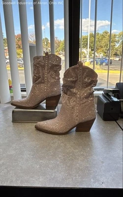 Jessica Simpson Zellya Pink Rhinestone Western Slouch Ankle Boots Size 7.5 - Image 1 of 4