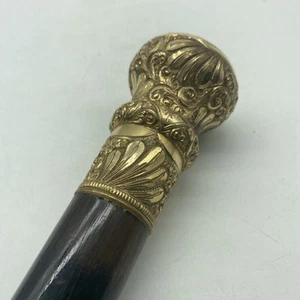 "Antiguo bastón de presentación de ébano relleno de oro perseguido del siglo XIX de 35,5""" - Imagen 1 de 10