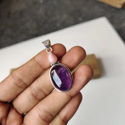 Unique Amethyst Gemstone Pendant 925 Sterling Silver Promise Gift Pendant PG7393 - Image 1 of 4