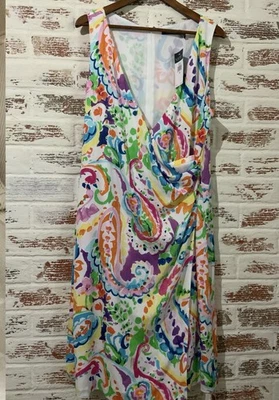 Lauren Ralph Lauren Beautiful Multicolor Vibrant Sleeveless Sz16 Wrap Dress $145 - Image 1 of 4