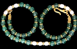 Unique Design Necklace With Genuine Faced Jade & Fresh Water Pearls Beads - Picture 1 of 10