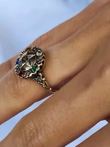 14 Karat Gold Multi Edelstein Damen Freimaurer Östlicher Sternring Vintage Gr. 6,75 - Bild 1 von 14