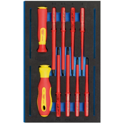 Draper 10 Piece VDE Insulated Interchangeable Screwdriver Set in Foam Tray 63359 - Image 1 of 4