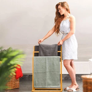 Bamboo Towel Bar Rack 3-Tier Freestanding for Bathroom (Standard) - Picture 1 of 10