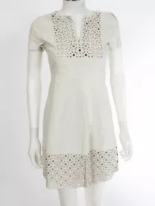 Diane von Furstenberg White Lambskin Leather Laser Cut Dress XS $598 - Picture 1 of 6