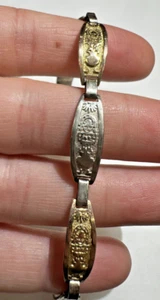Aztec Incan Etched Link 7" Silver 950 Yellow Gold Plated Peru 6g Vintag Bracelet - Picture 1 of 8
