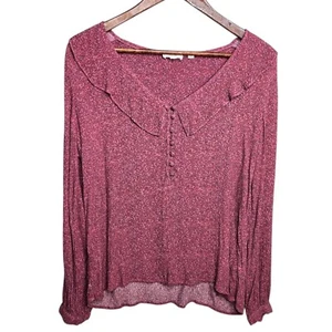 Fat Face Floral Blouse Ruffle Neck Long Sleeve Top Pink Womens 8 Flaw - Picture 1 of 8
