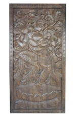 Boho Chic Vintage Fluting Krishna Handcarved Wooden Wall Sculpture Barn Door