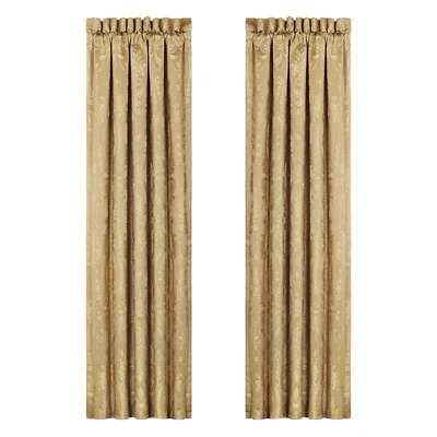 J. QUEEN NAPOLEON GOLD PAISLEY SCROLL JACQUARD (2) LINED PANELS 48X84 & TIEBACKS - Image 1 of 4