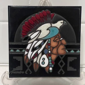 Vintage Cleo Teissedre Südwesten Kunstfliese Indianer Kopf Kleid Keramik 6 Zoll - Bild 1 von 11