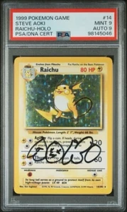PSA 9 • Raichu 014 • 1999 Pokémon Base Set Holo • STEVE AOKI AUTOGRAPH • Auto 9 - Picture 1 of 3