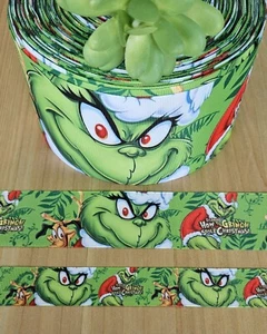 3/8, 5/8, 7/8, 1.5 & 3" (1 YD) Grinch Christmas Grosgrain Ribbon Gift Wrap Bow - Picture 1 of 1