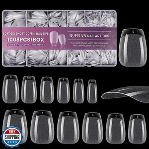 Short Coffin Nail Tips 1008pcs Full Cover Fake Nail Half Matte Press On Nails - Picture 1 of 5