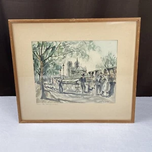 Vtg MCM Franz Herbelot Watercolor Paris Bouquinistes Booksellers Framed Print - Picture 1 of 10