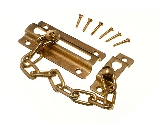 3 X Porta di Sicurezza Catene Acciaio Placcato Ottone Eb + Viti Onestopdiy Nuovo - Immagine 1 di 1