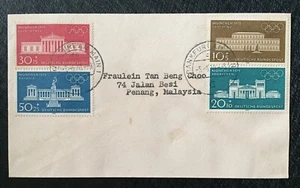 GERMANY 1970 MUNICH OLYMPIC GAMES 4v SET SC#B459-462 cover to Penang Malaysia - Picture 1 of 3