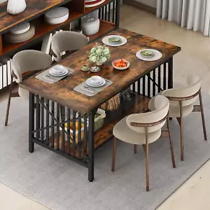 70" Dining Table for 4-8 People Industrial Rectangular Wood Kitchen Table - Picture 1 of 8