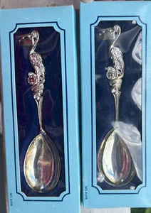 STORK BIRTH RECORD SILVERPLATED BABY SPOON not engraved set of 2 twins - Picture 1 of 10