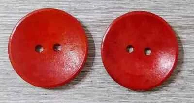 large wood deep coral buttons sewing 2 holes 1 1/8 inch shiny 2pc - Image 1 of 2