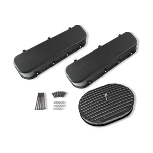 For 1965-95 BBC 396 502 Smooth Lid Tall Valve Covers w/ 12" Air Cleaner Black - Picture 1 of 9