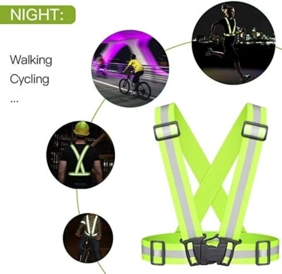 Hi Viz Vest High Vis Safety Visibility Waistcoat Reflective Belt Cycling Strap @ - Image 1 of 4