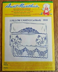 NEW Vintage Aunt Martha's Hot Iron Transfers #3818 "3 Pillowcases (1 CutWork)" - Picture 1 of 2