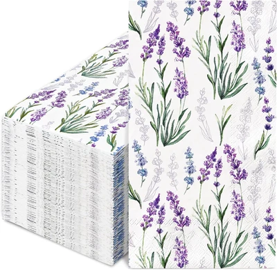 100Pcs Floral Guest Napkins Purple Lavender Flower Paper Napkins Watercolor Deco - Image 1 of 4