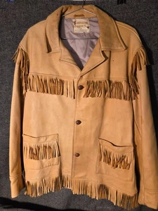 VINTAGE MEN'S BERMAN BUCKSKIN FRINGE JACKET SIZE 44 - Picture 1 of 19