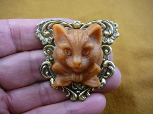 (CL52-19) Lil KITTY Katze Kätzchen groß hellbraun orange Kamee Anstecknadel Anhänger Schmuck Brosche - Bild 1 von 1