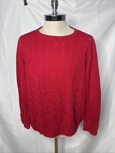 Talbots roter Zopfmuster Pullover Damen 2X Rundhals Lammwolle Rundhals Wolle - Bild 1 von 8