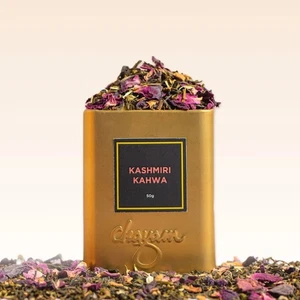 Spice & Floral Notes of Kashmiri Kahwa Natural Green Tea 50g Tin Caddy - Picture 1 of 7