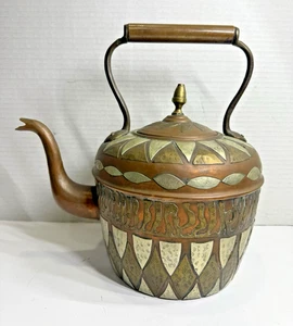 Vintage marokkanische handgefertigte verzierte Kupfer Messing Nickel Teekessel Teekanne signiert 12" - Bild 1 von 24