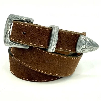 Cinturón de cuero gamuza marrón vintage LEVIS hebilla de peltre HECHO EN EE. UU. para hombre 36W 90s Foto 1 de 4