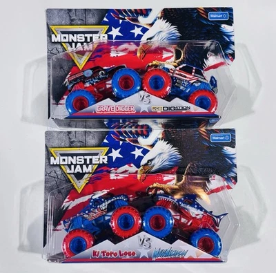 Monster Jam Star & Stripes 2025 Conjunto Completo Diggatron Megalo Digger Toro Walmart EXC - Imagem 1 de 3