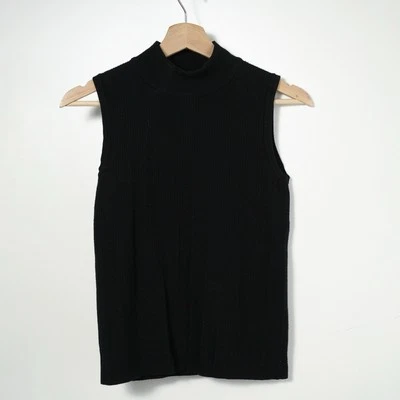 Suéter tejido pulóver Saks Five Avenue para mujer S. negro sin mangas cuello falso Foto 1 de 3