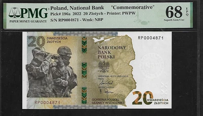 Poland 20 Zlotych 2022 PMG 68 EPQ UNC P#196a Ochrona Polskiej Granicy Wschodniej - Image 1 of 4