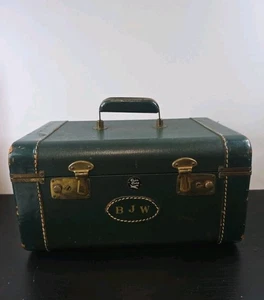 Vintage Air Ace Reisekoffer klein grün Koffer Reisegepäck Initialen BJW - Bild 1 von 20