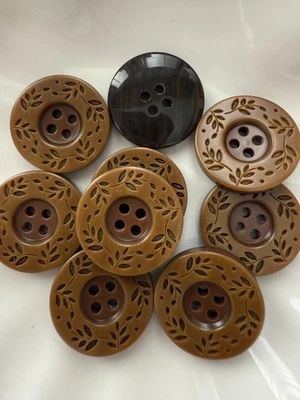 10PC Coffee Vine and Leave Large Resin Sewing Button Flat Back 4 Holes 23mm 7/8" - Image 1 of 4
